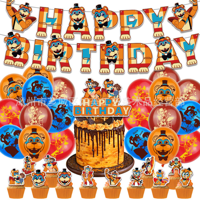 Five Night Happy Birthday Party Decorations Game Banner Cake Topper FNAF  Glamrock Latex Balloons Freddy Fazbear Party Supplies - AliExpress